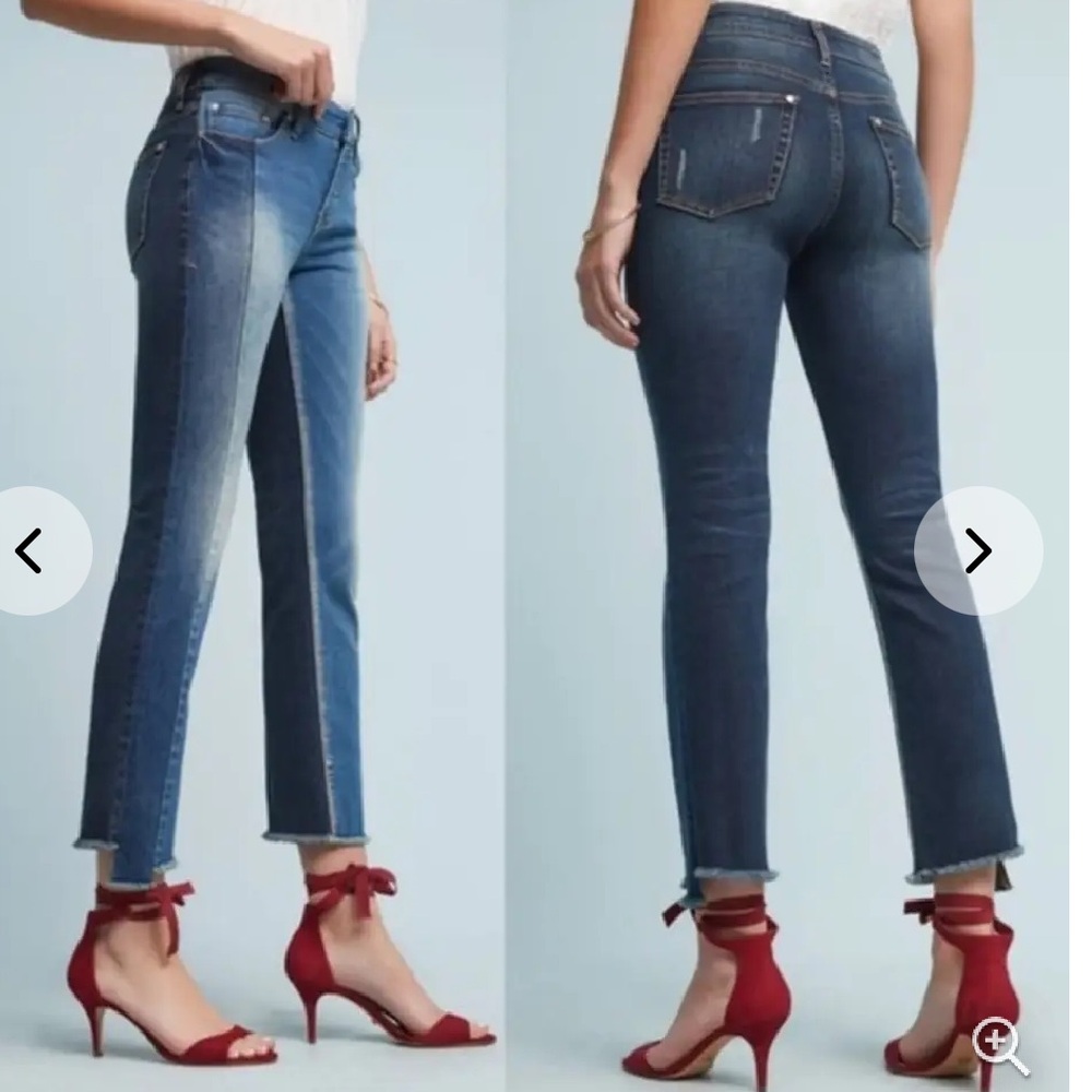 Pilcro Jeans Womens 26 Blue Denim Pants Parallel Two Toned Straight Leg Cut Hems
